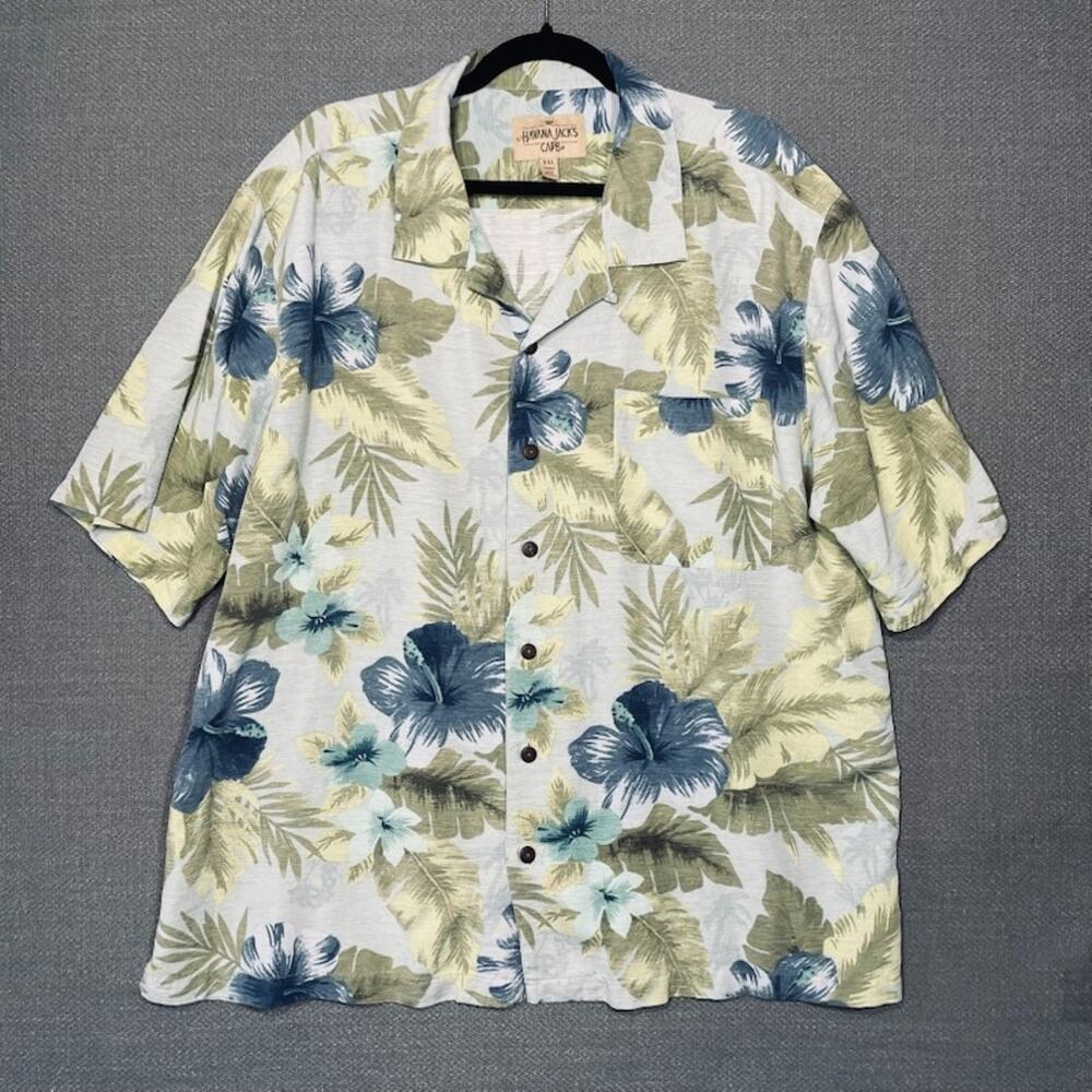 Havana Jack Cafe Silk Hawaiian Print Shirt 2XL Button Up Short Sleeve Mens